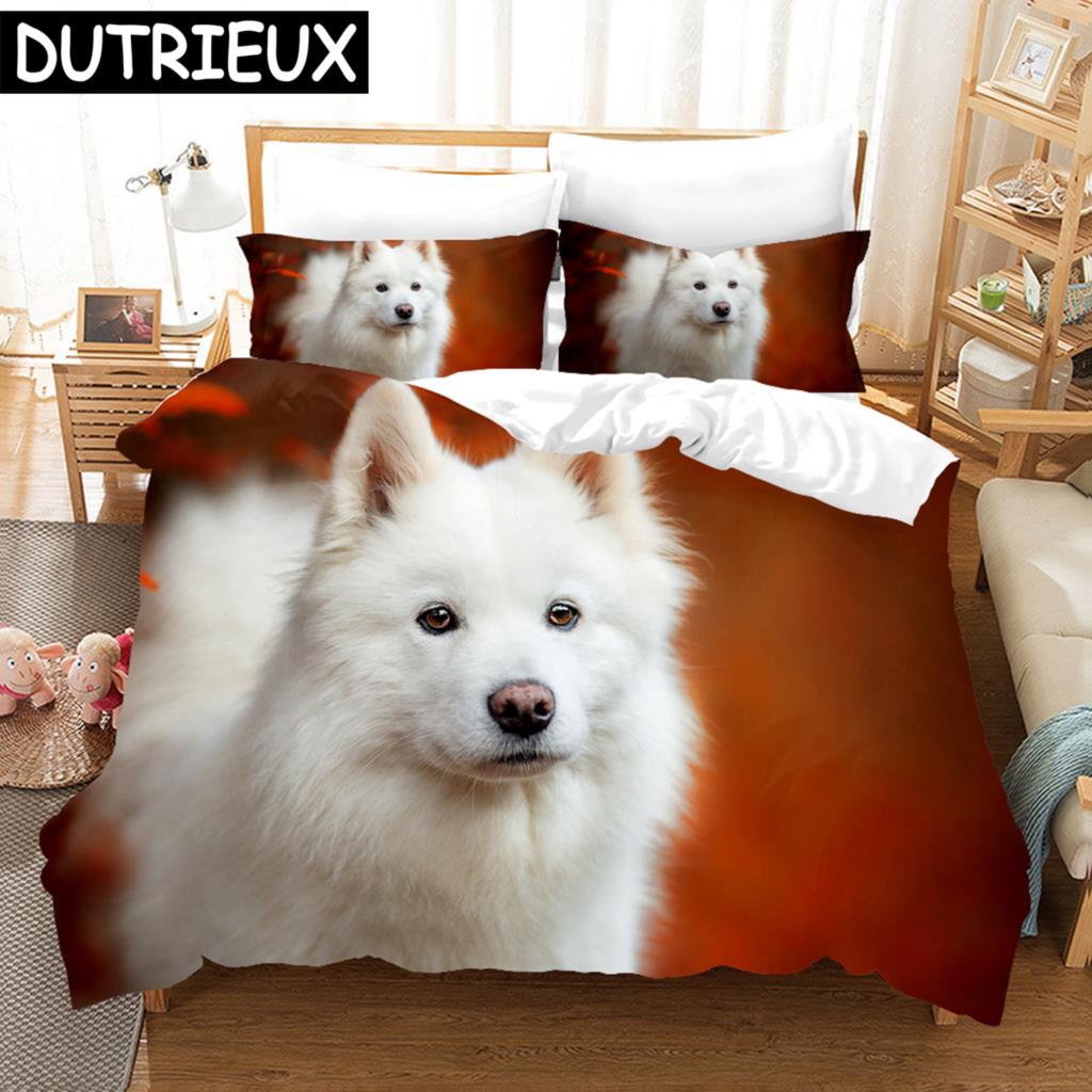 3D Samojed Sängkläder Påslakanset Med Örngott Twin Full Queen King Sängkläder Påslakan