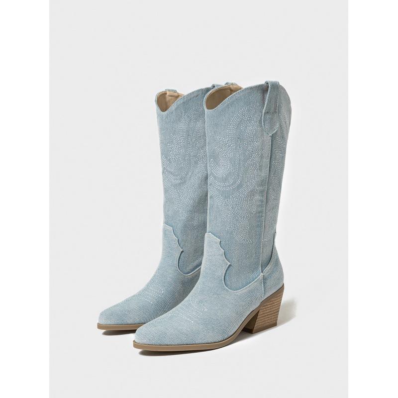 

Винтажные вышитые сапоги западного рыцаря ковбойские сапоги толстый каблук острый носок темперамент тонкие большой размер женские сапоги 42