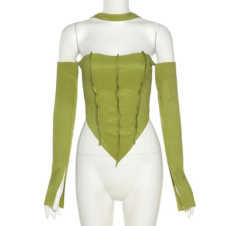 Sexy Wrapped Chest Strap Long Sleeve Blouse Slim Fit Cropped Top Ladies Halter Camisole Fashion