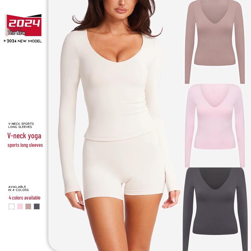 

Sexy V-Neck Slim Fit Yoga Suit: Long-Sleeve, Chest-Enhancing, Sporty Outerwear Medium