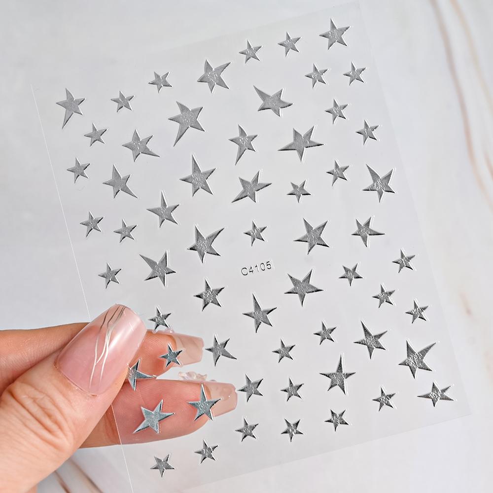 Black White Star 3D Nail Art Sticker Y2K Pentagram Self-Adhesive Decals Laser Shiny Glitters Starlight Manicure Ornaments Slider