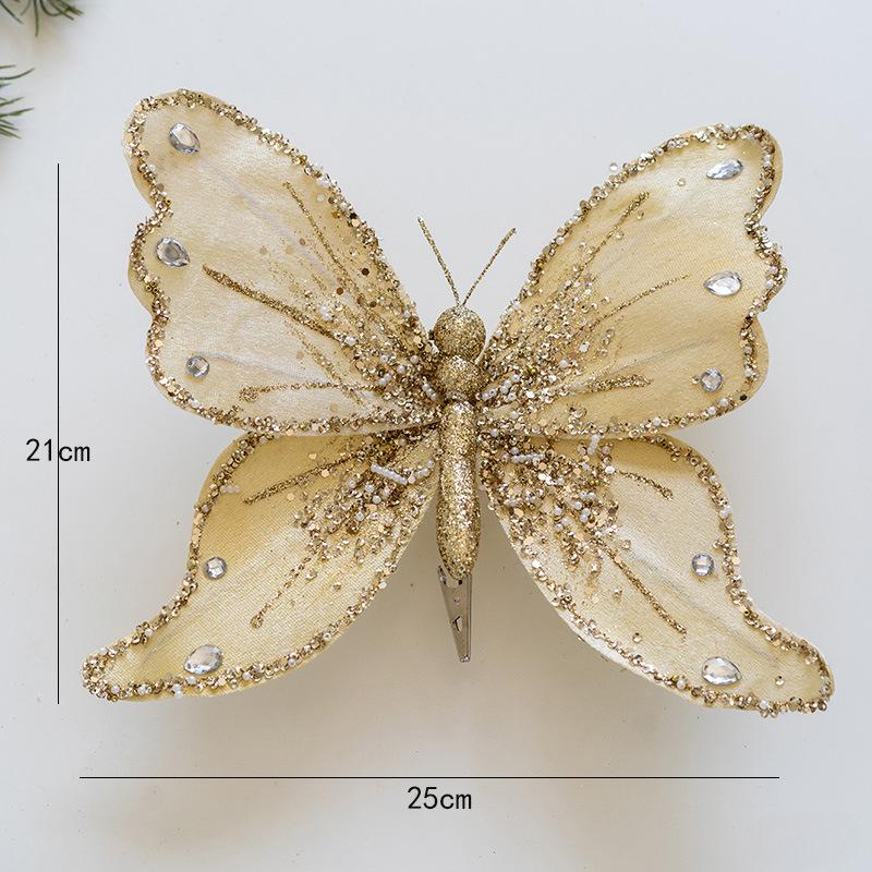 Simulated Butterfly Pendant Christmas Tree Gold Powder Decoration Butterfly Sequin Clip Christmas Floral Atmosphere Accessories