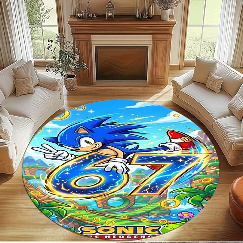 Sonic Print Round Rug, Washable Floor Carpet, For Entryway Dorm Laundry Room Office Study, Home Decor Birthday Christmas Gift