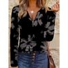 Women's Creative Printed Zipper Long-sleeved T-shirt, Breathable, Soft and Comfortable, Suitable for All-year-round Casual Wear