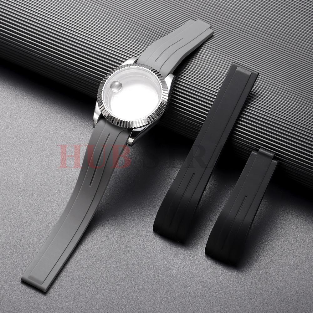 20 21 22mm Měkký silikonový řemínek Zakřivený gumový řemínek na hodinky pro Rolex Muži Ženy Sportovní náramek Skládací přezka Řemínek na zápěstí