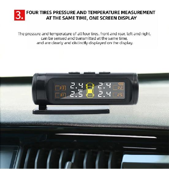 E-ACE 4 Sensors TPMS Removable Battery Wireless Intelligent Sensing Tire Pressure Monitor System Safety Alarm LCD Display