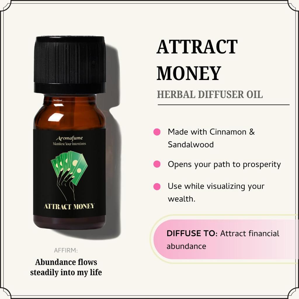 Attract Money Diffuser Oil Blend | 10 ml | Warm & Woody Scent | Blend of Cinnamon & Sandalwood to Attract Abundance | Manifestation & Mindfulness
