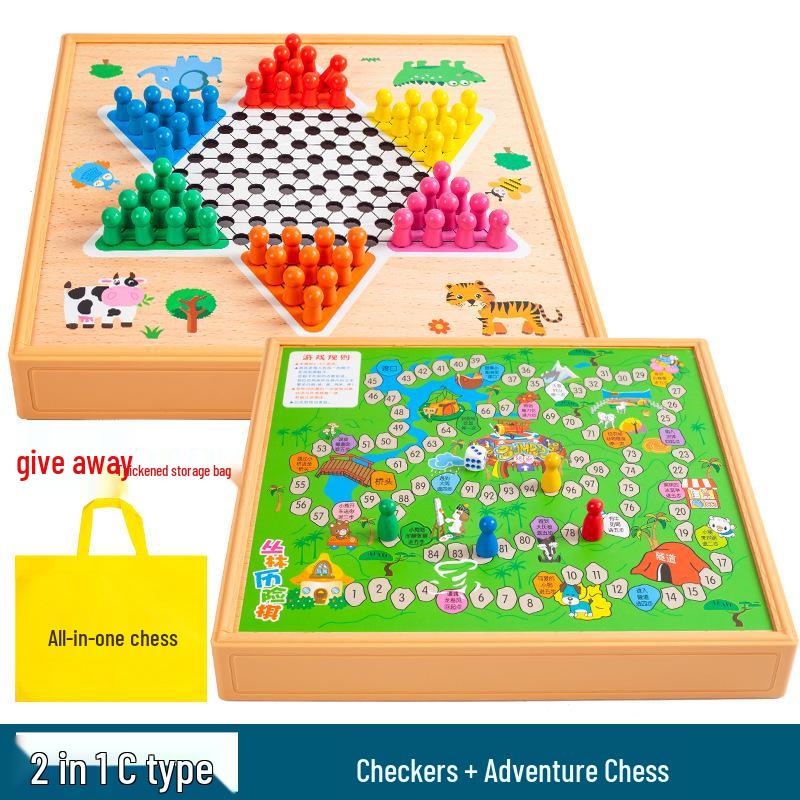 Multi-game Board Set: Ludo, Five-in-a-Row, Chinese Chess, Checkers, Animal Adventure, Kids' Chess