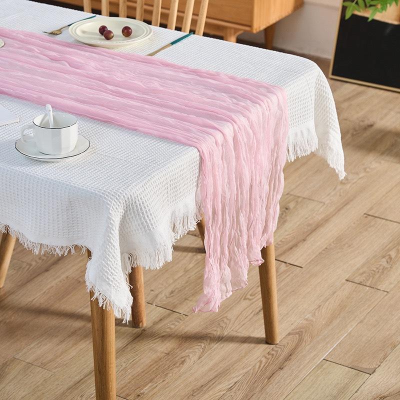 Transluzenter Dünner Knitter-Tischläufer Bankett-Tischdecke Grober Baumwoll-Tischdecke Vintage Tischdekoration