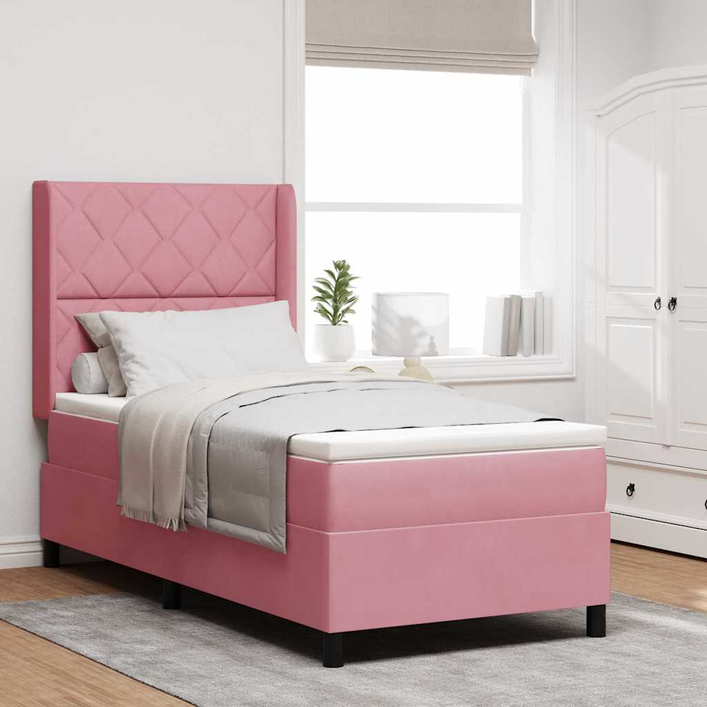 Box Spring Bed with Headboard Pink 100 x 200 cm Velvet