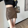 Brown Leather High-Waist Irregular Half Skirt for Women - Chic, Hip-Hugging, Coffee Color, Perfect for Spring & Autumn 2026.