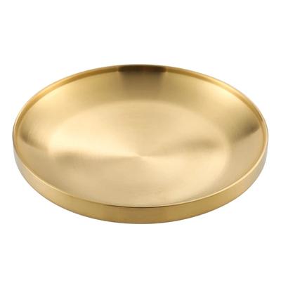 Double Insulated 304 Stainless Steel Plate Korean Gold Disc Dinner Plate Flat Bottom Fruit Tray Dinner Set Plates and Dishes