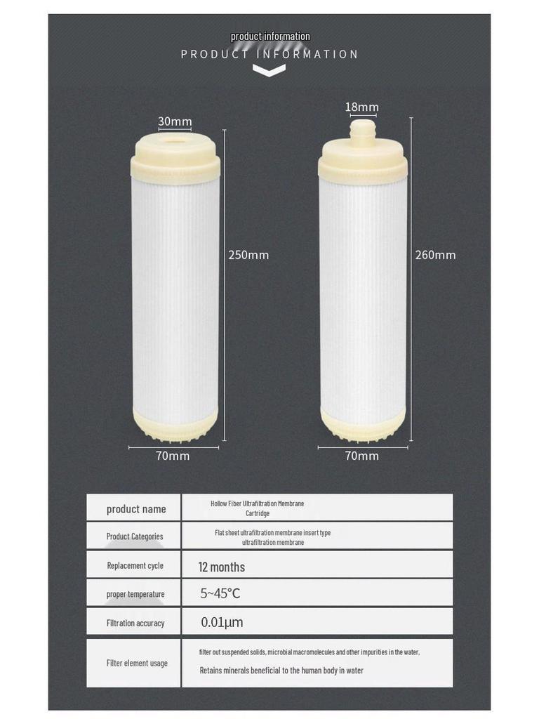 10-inch Ultrafiltration Membrane Water Purifier Insert, 20-inch UF Hollow Fiber Filtration Element