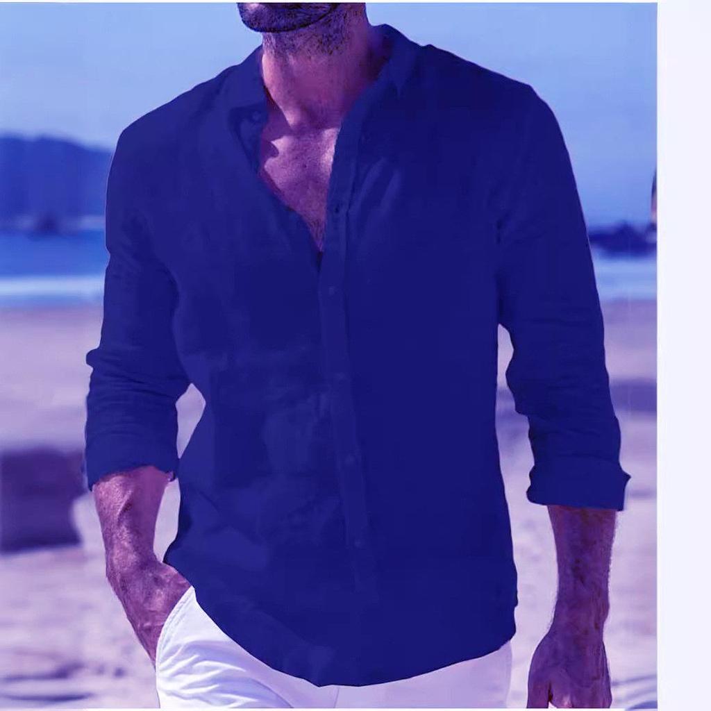 Herren Alltags Langarm Button-Down Hemd - Lässige Baumwolle Leinen, Unifarbe, Frühling/Sommer Stil, Umlegekragen