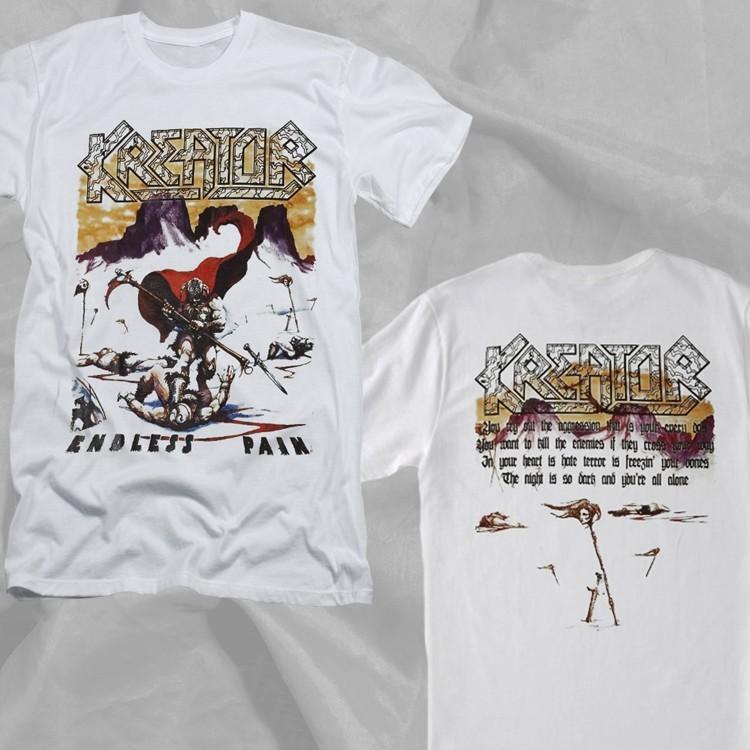KREATOR Band ENDLESS PAIN Rare 1985 Style White Double Sided TShirt Unisex T-Shirt M
