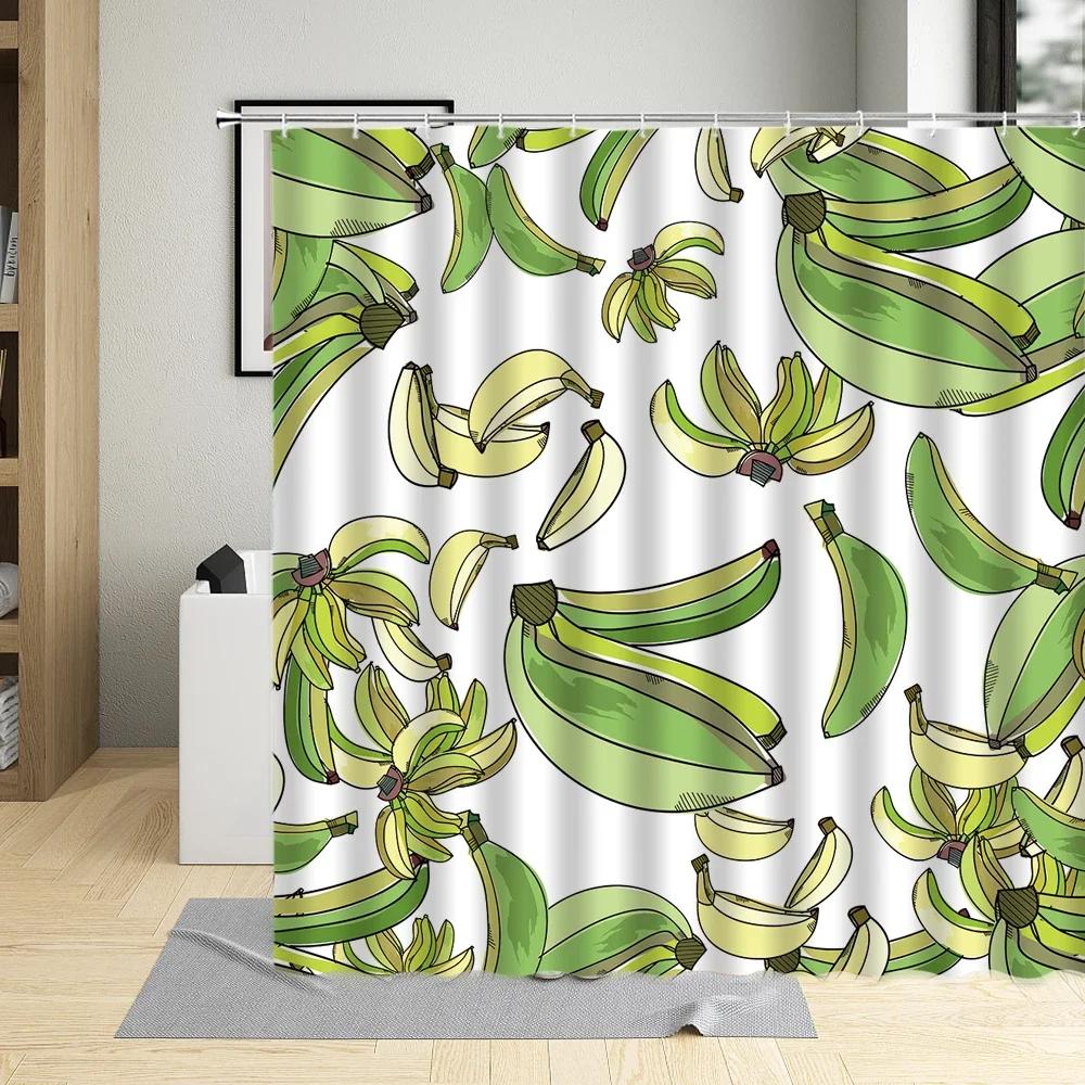 Cartoons Fruit Waterproof Bathroom Decor Banana Watermelon Avocado Printing Shower Curtain Polyester Fabric Curtains With Hooks