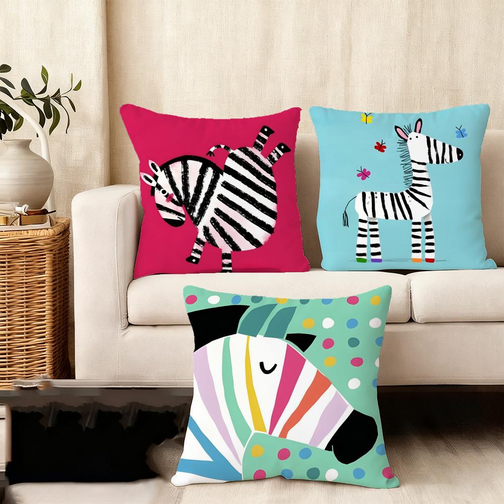 Cute Zebra Cushion Cover Plush Fabric Soft Double-Sided Printed Sofa Warm Winter Home Child Gift Pillow Case