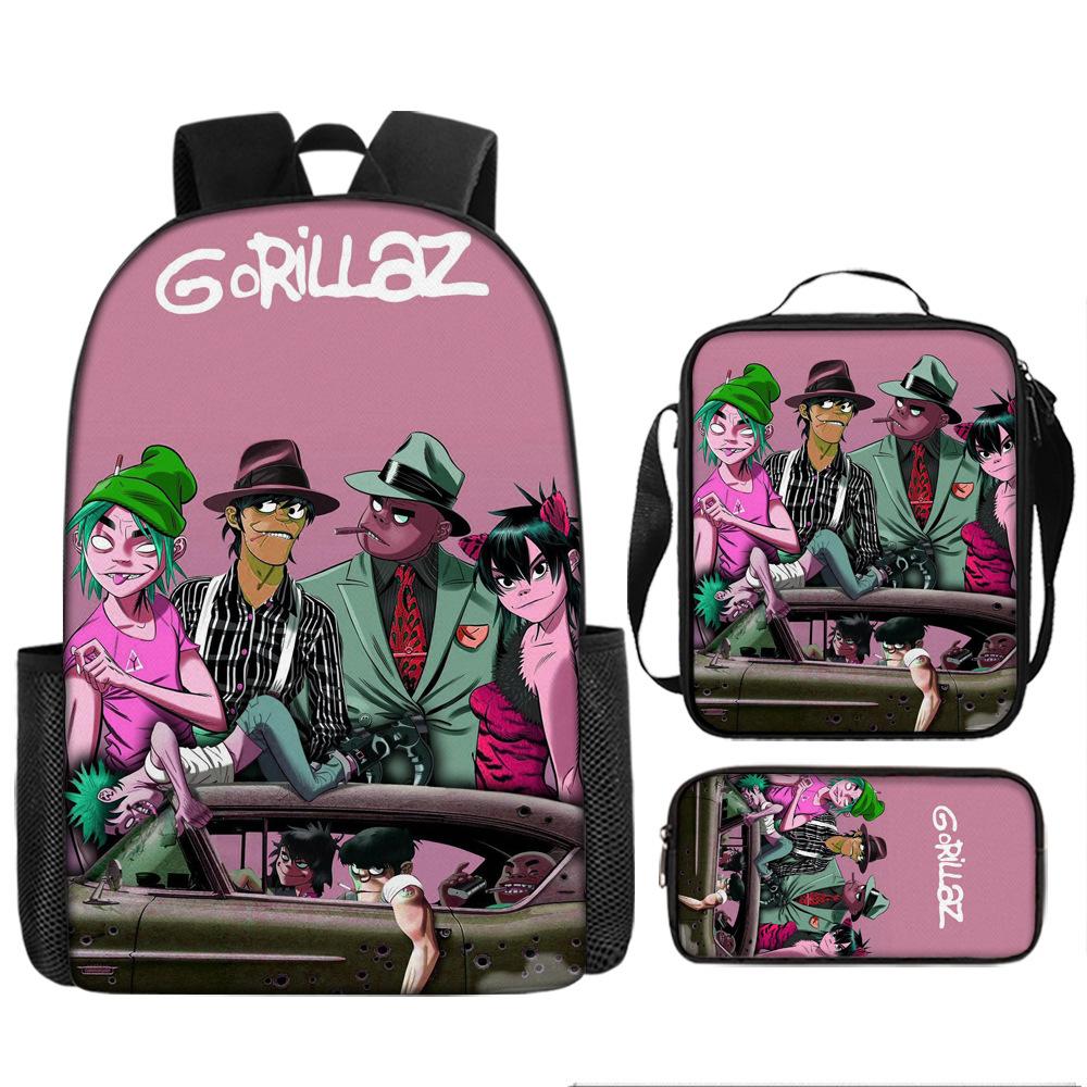 Hot selling British virtual band Gorillaz student backpack cartoon children's backpack shoulder bag pencil case three piece set