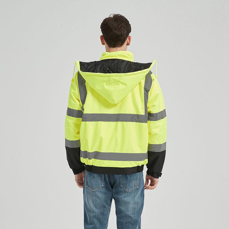 Wasserdichte 300D Oxford Sicherheits-Bomberjacke für Herren Mit Reflektierenden Streifen Hohe Sichtbarkeit Herbst Winter Mantel Mit Kapuze Outdoor Arbeits-Bomberjacken für Herren