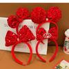 Sequin Children Headband Bowknot Red Bow Hairband Sweet New Year Headwear  Baby