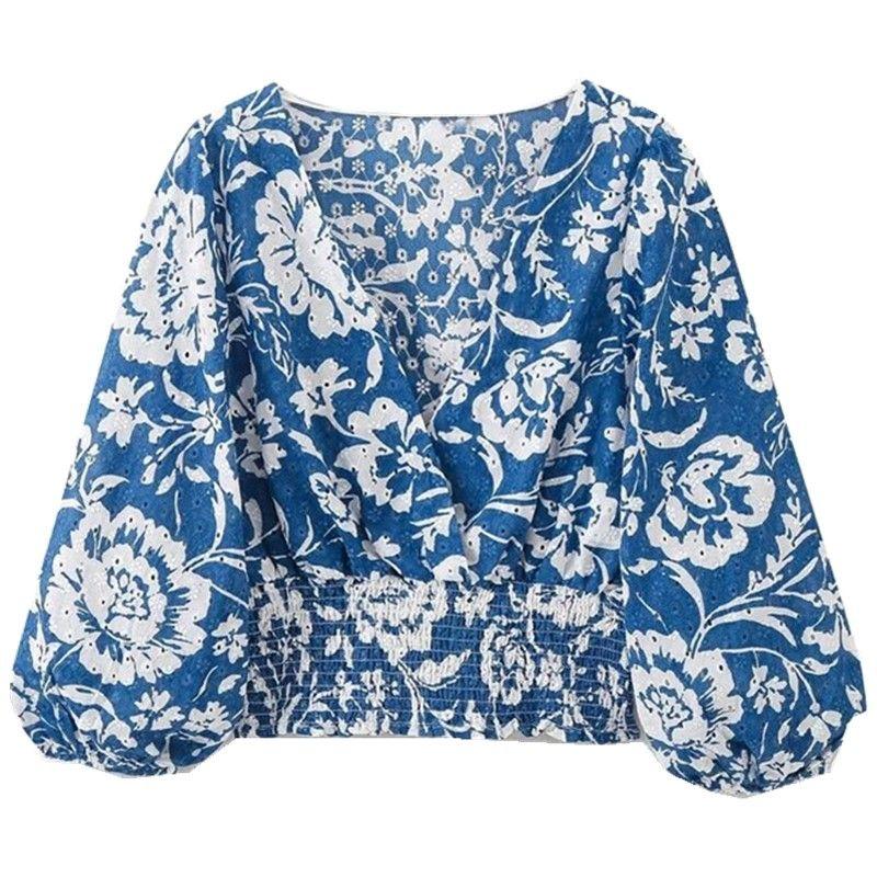 

Западный стиль 2024 Лето Новинка Женский Приталенный Универсальный Ажурная Вышивка Принт Короткая Куртка 3236722 044 Blue L