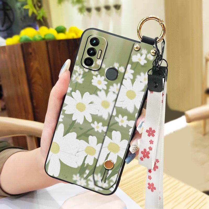 Lanyard Wristband Phone Case For Tecno Spark 7/Spark7T Anti-dust Wrist Strap Protective Ring Silicone Fashion Design