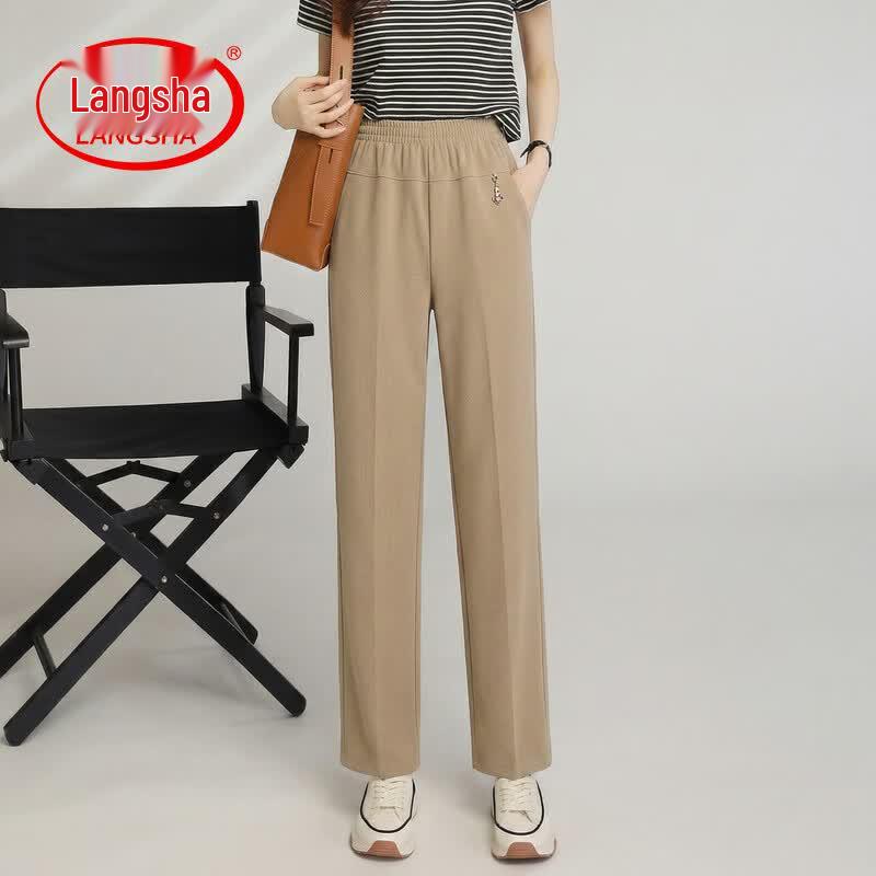 LangSha Women s Summer Elastic Waist Cropped Pants 2XL