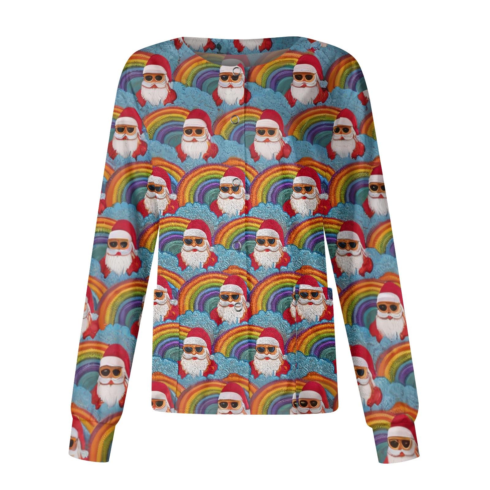 

Женский повседневный кардиган с рождественским принтом, с длинными рукавами, на одной пуговице, рабочая униформа L красный