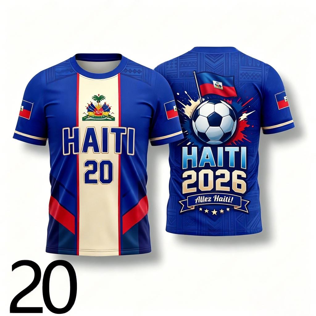 2026 Haiti Flag & Coat of Arms 3D Print Football Jersey, Y2K Style Quick Dry Casual Training T-Shirt for Men Women
