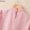 ZANZEA Women Stand Collar Loose Casual Lace Patchwork Short Sleeve Blouse