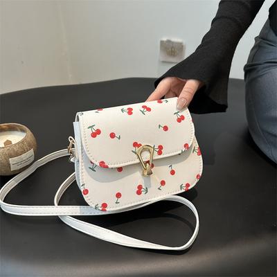 Small Fresh Cherry Printed Shoulder Messenger Bag Women'S Fashion Versatile Small Square Bag