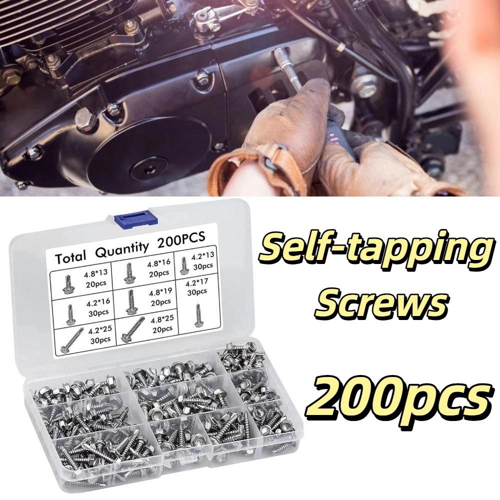 200pcs Flat Head Self-tapping Screws Cross Head Hardware Fastener Sheet Metal Screws  Wood