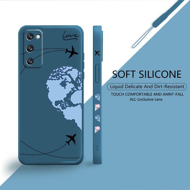 

Жидкий чехол для Samsung Galaxy S22 S21 S20 Fe Ultra S10 S9 S8 Plus S10e Note 20 10 Lite синий розовый самолеты любви карта мира путешествия Samsung S20 5G