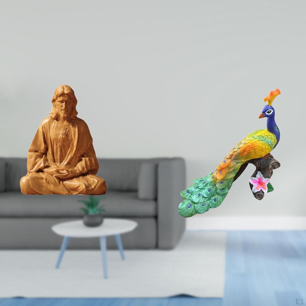 Sacred Heart Jesus Figurine And Peacock Statue Decorative Collectible for Home Office Garden Hallway