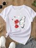(Asian Size)  O-neck Women's Top T Clothing Print Short Sleeve T-shirts Lovely Flower Trend Cute Fashion Female Casual Graphic Tee