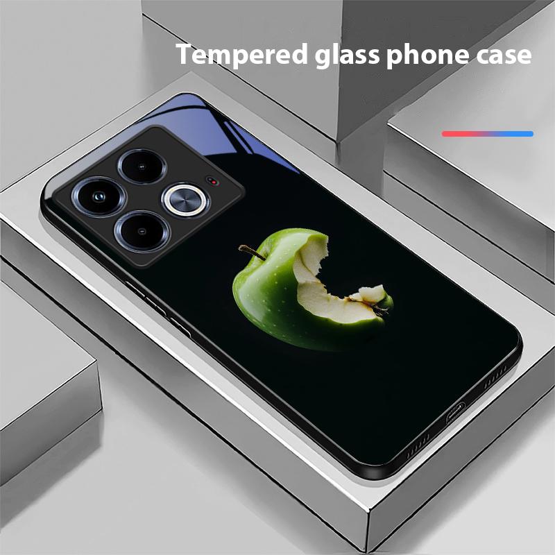 Schwarzer Apfelstein für Infinix Note 40 4G 30i 12 G96 Smart 8 Hot 9 Play 10 11S 12 20i 50 Pro Plus 5G Handyhülle aus gehärtetem Glas