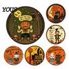 Holiday Party Wall Decoration Retro Halloween Sign, Round Metal Decorative Vintage Festive Home Ornament Rustic Art Decor for Living Room Mounted
