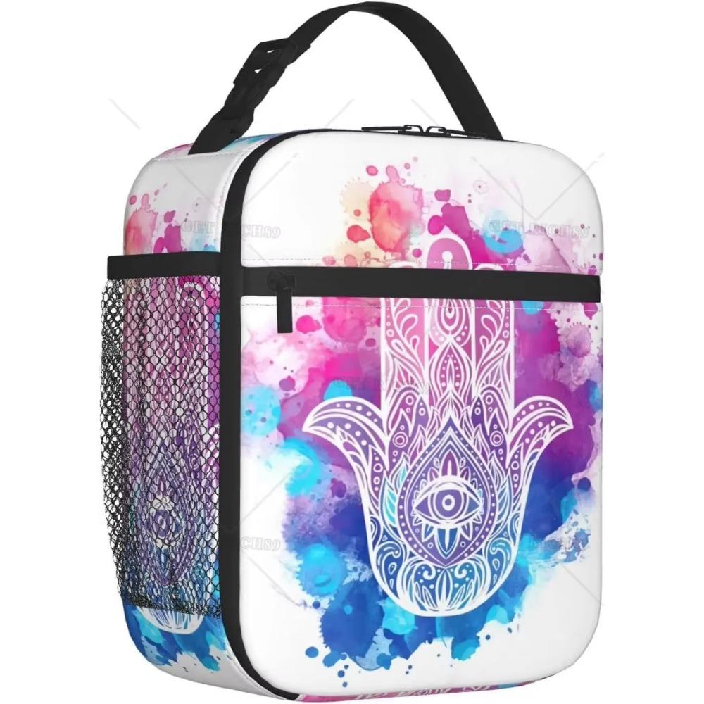 Złote Ręce Fatimy Izolowana Torba na Lunch Wielokrotnego Użytku Termiczna Torba na Lunch z Zamkiem Błyskawicznym i Kieszenią do Pracy na Zewnątrz Podróży Piknik
