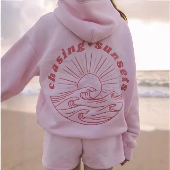 Multicolor Letter Print Casual Hooded Sweatshirt - European & American Style