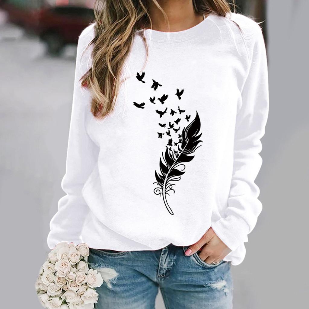 Kadın Baskılı Sweatshirtler Oversize Kış Kadın Günlük Kazaklar Uzun Kollu Üstler Bayan Baskılı Sweatshirt Bluz