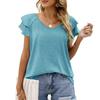 Fashion V-neck Simple Cotton Tshirts Women Summer Basic Loose Double-layer Ruffle Short Sleeve Tee Top T-shirt Clothing 24699