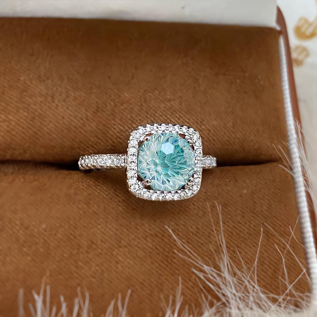 Anillo de Princesa para Mujer de Aguamarina Paraíba y Diamante de Alto Carbono de Lujo Ligero