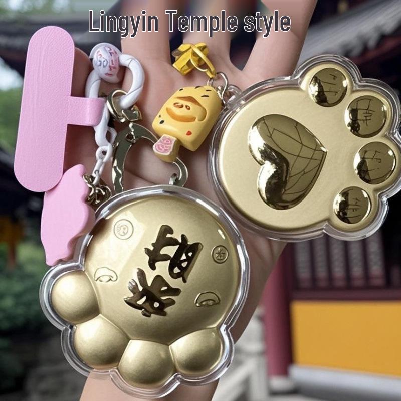 

999 Fine Gold Lucky Cat Paw Keychain - Cartoon Cat Charm for Bags and Phones, 20mg Lanyard Car Ornament