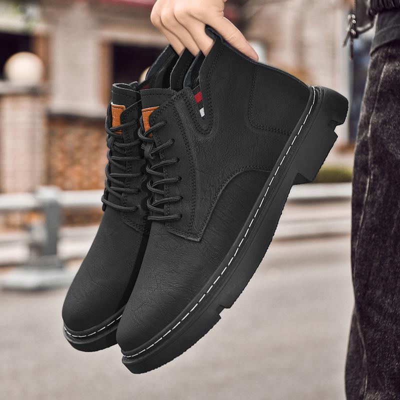 Fashion Hot Sale Fashion Motorcycle Boots for Men Comfort Platform Ankle Boots Lace-up Genuine Leather Casual Shoes Versatile Man Botas