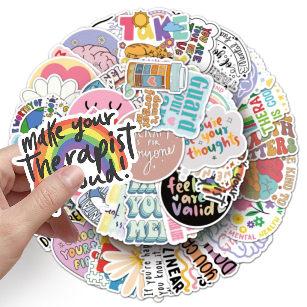 50 Mental Health Stickers: Inspirational English Phrases, Waterproof Decorative Journal Decals