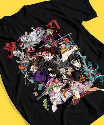 Summer Men's Casual 100% Cotton Japanese Anime Demon Killer Print Round Neck Short Sleeved Versatile Outdoor T-shirt