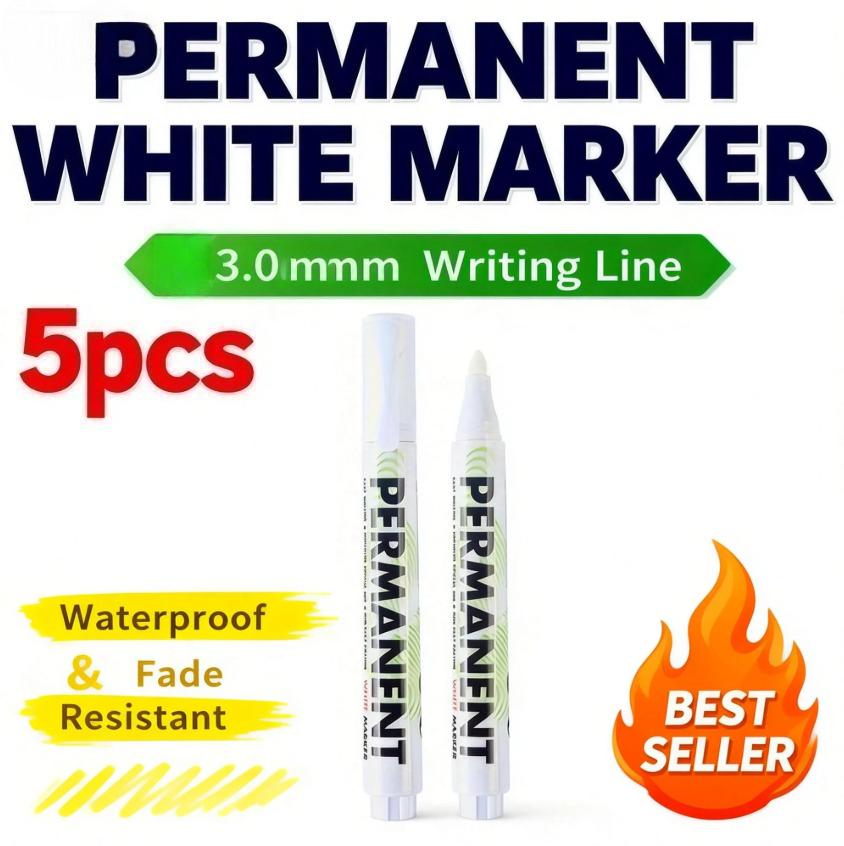 

5pcs For Metal White Marker Pen 3mm Alcohol Oily Waterproof Tire Graffiti Pens Permanent For Stainless Steel Fabric Wood Leather