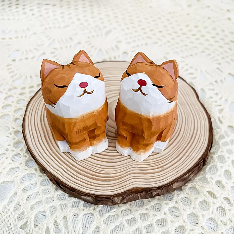 

Деревянный кот настольный настольный орнамент ручной работы небольшой мини резной DIY украшения для дома