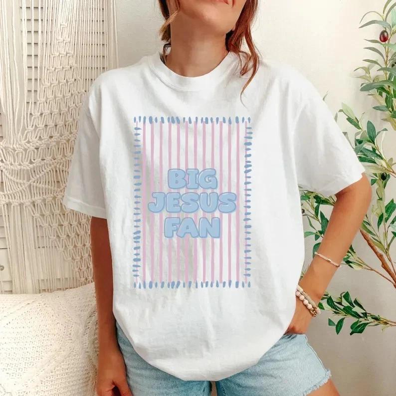 

Big Jesus Fan T-Shirt Pastel Striped Christian Faith Graphic Trendy Oversized Gr 3XL
