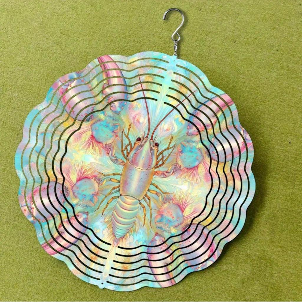 10 Inch Hanging Wind Chime with Rotating Hook Lobster Floral Design Durable Metal Garden Cent